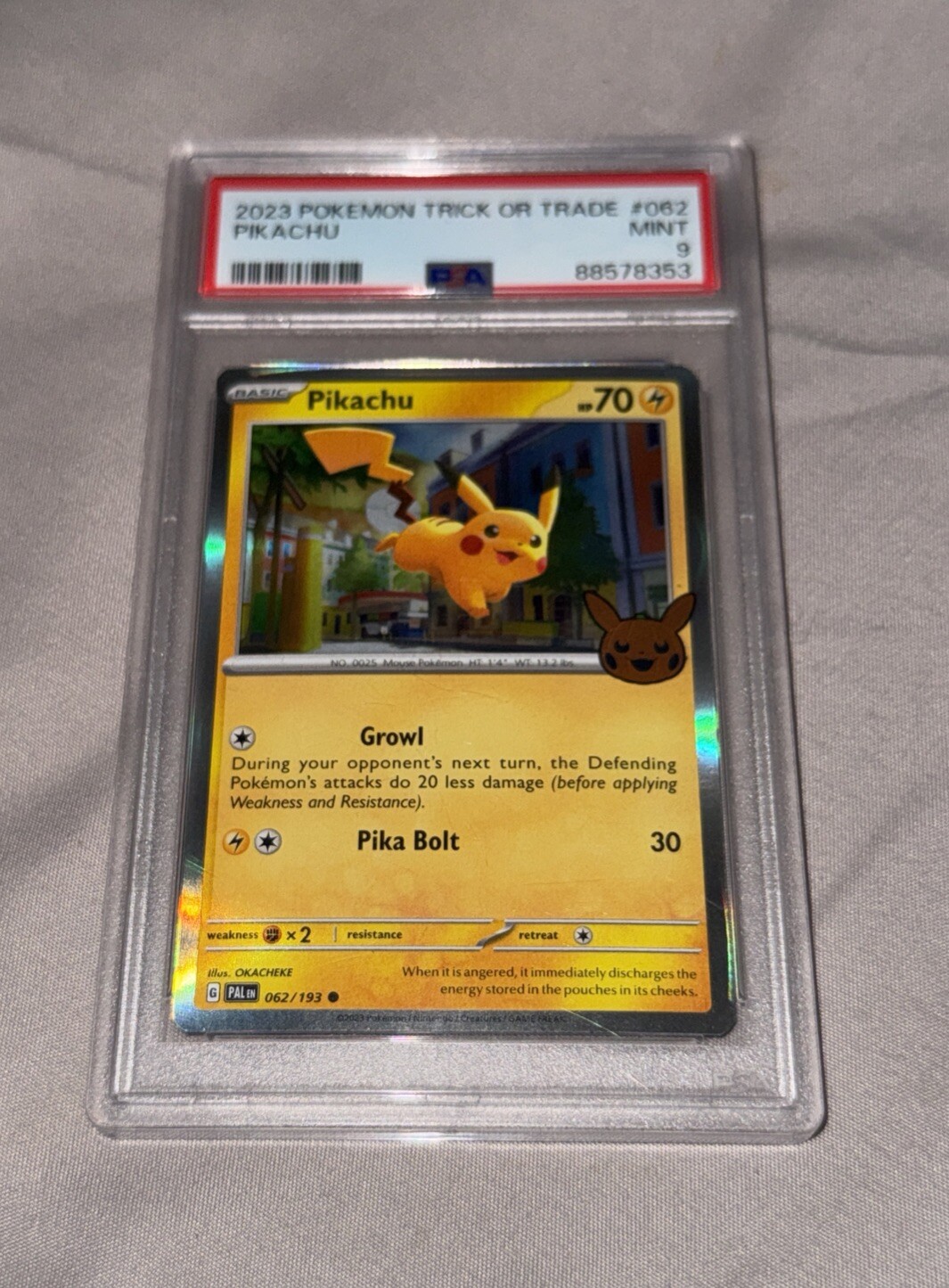 2023 Pokemon TRICK OR TRADE PIKACHU #062 Holo PSA 9