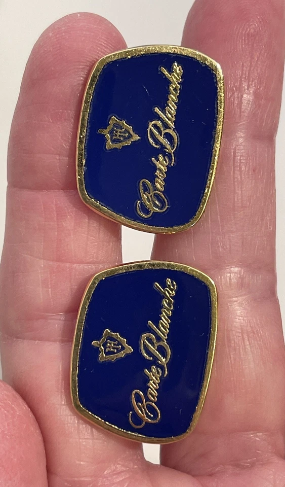 Gemelos Carte Blanche Esmalte Azul Brillante Tono Dorado Cresta Gemelos Regalo Difícil de Encontrar Foto 4 de 4