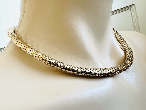 Collar de cadena gargantilla chapado en oro de plata de ley 925 redonda escamas de serpiente 17,5" L - Imagen 3 de 11