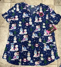 NWT ScrubStar Premium Scrubwear Christmas Snowman Scrub Top Shirt Size Small