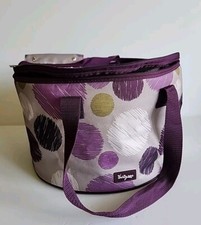 Thirty One Sketchy Dot Around We Go Thermal Insulated Round Zipper Tote 13"x 8"