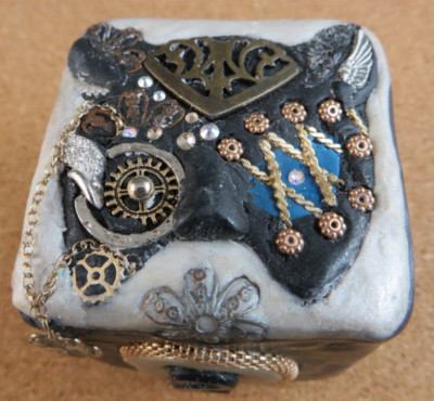 Jena's Handmade Clay Jeweled Steampunk Cat XL Backgammon Doubling Cube OOAK#250