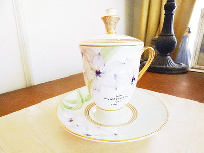 Prouna ANAIS Footed Covered Mug & Saucer Set  FLOWERS Ftd Cup & Saucer - NEW!
