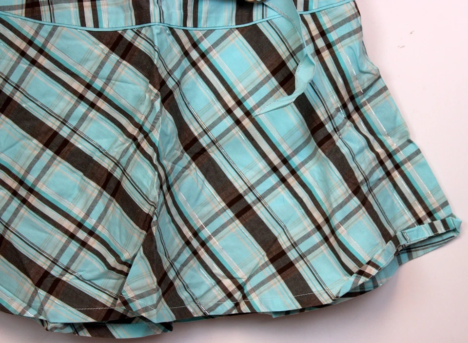 NUEVO Y2K Limited Too Teal Marrón Falda a Cuadros Talla 14 Cinturón Cinta Hilo Metálico Reg Foto 4 de 4