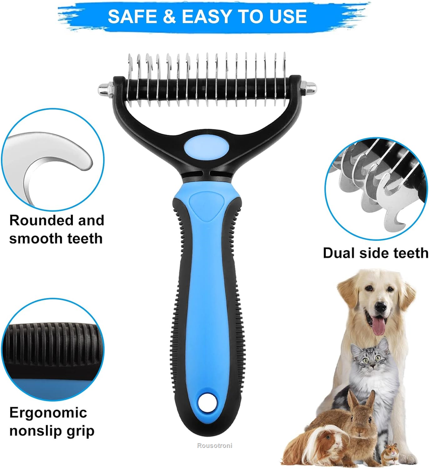 Pet Rake Brush Double Sided Professional Grade Undercoat Dog Grooming
