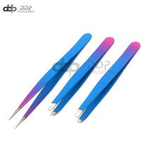 3 Slant  Pointed Tweezers Set Eyebrow Facial  Nose Hair Sky Blue Pink Color