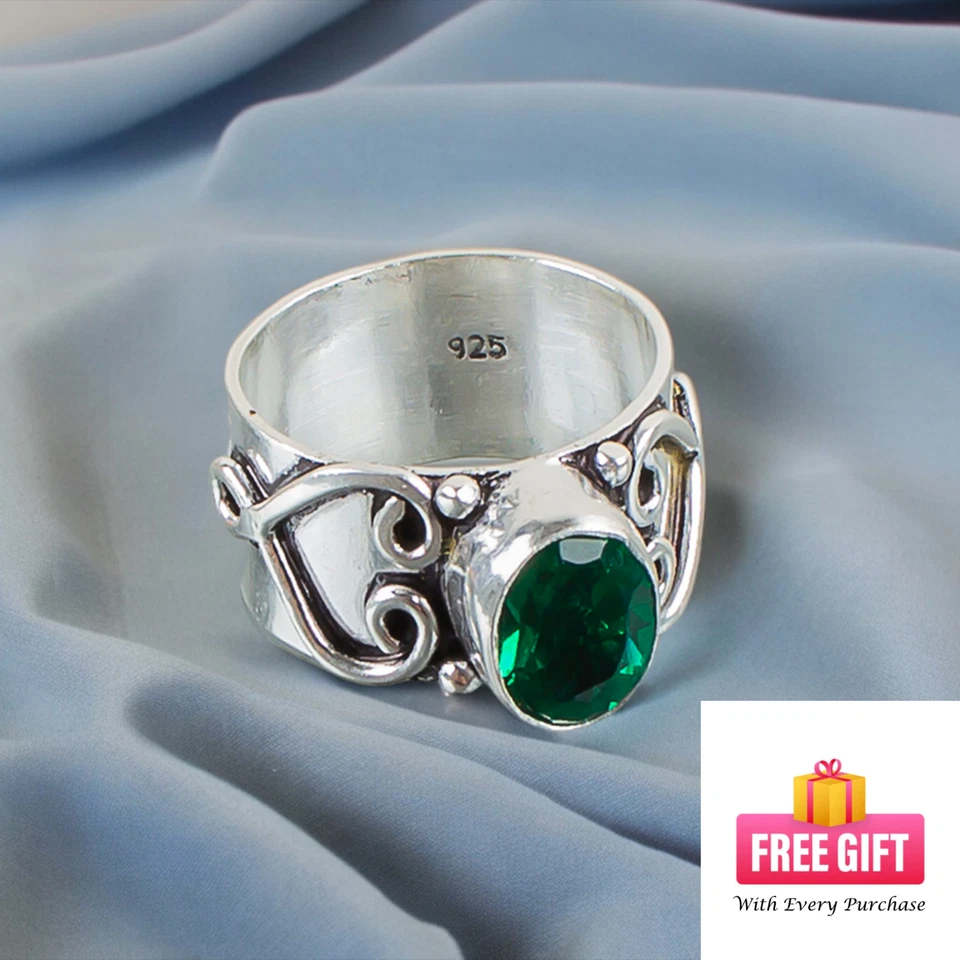Anillo de plata esterlina 925 con piedra de nacimiento de mayo esmeralda creado en laboratorio todas las tallas DU Foto 2 de 4