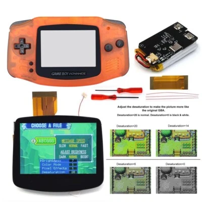 MARKENLOS Kits LCD Pantalla Laminada Fácil de Instalar GBA IPS V5 con Batería de 1800mAh con Carcasa