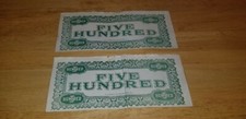 2 Vintage Play Money Five Hundred Dollar Bills S.S. Adams Co. Asbury Park N.J.