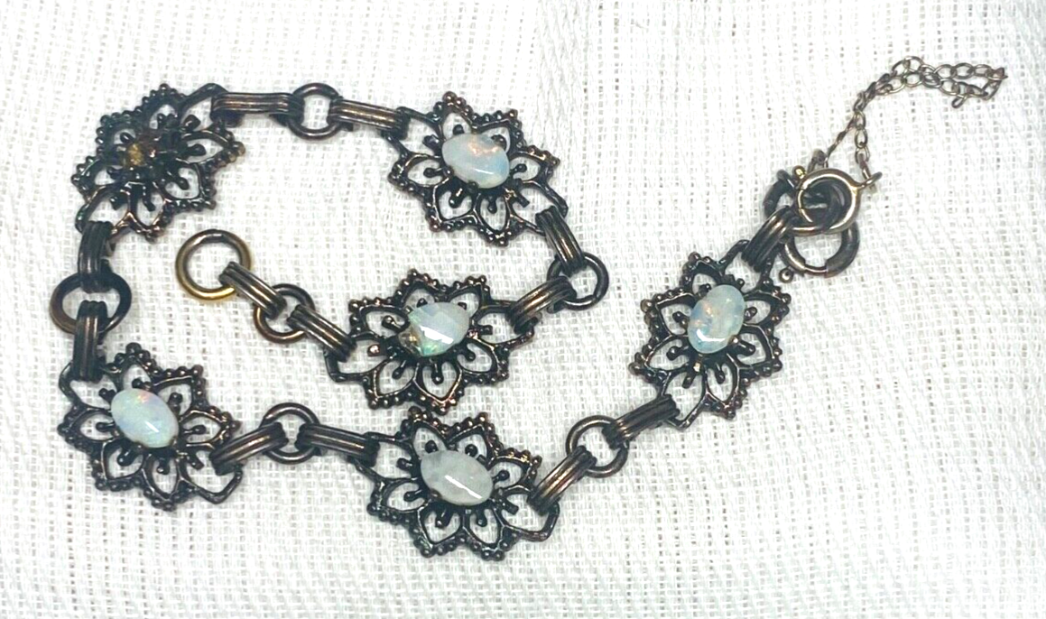 Antique Australian Sterling Silver 925 Fire Solid Opal Bracelet ** BROKEN **