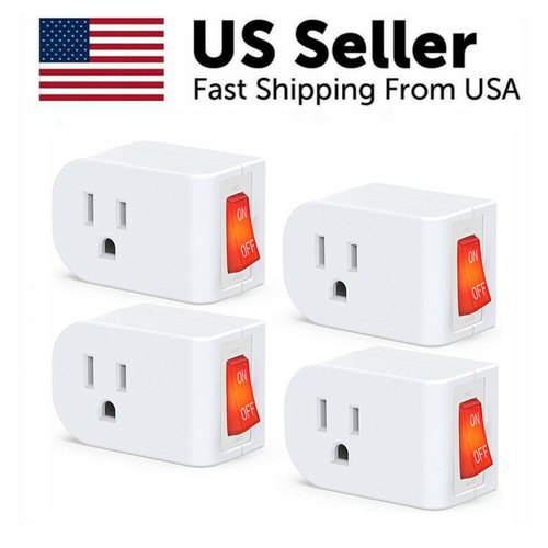 4 Pack Grounded Outlet Wall Tap Adapter with Red Indicator On/Off