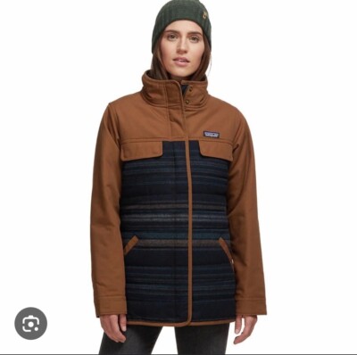 Patagonia Out Yonder wool Coat Sz Women's L Owl Brown Blue