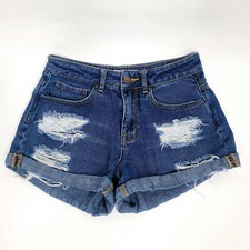 Bullhead Womens Denim Shorts 24 Blue High Rise Distressed Cuffed Jeans Short