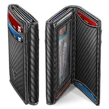 Men Wallet,Slim Front Pocket Leather Wallet Magnetic Closure,12 Cards RFID Block