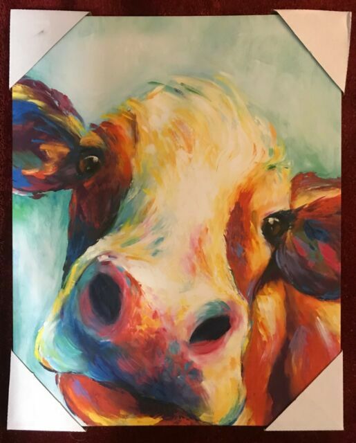 Dollar General Smiling Cow Canvas Painting Picture Print DG 20" X 16