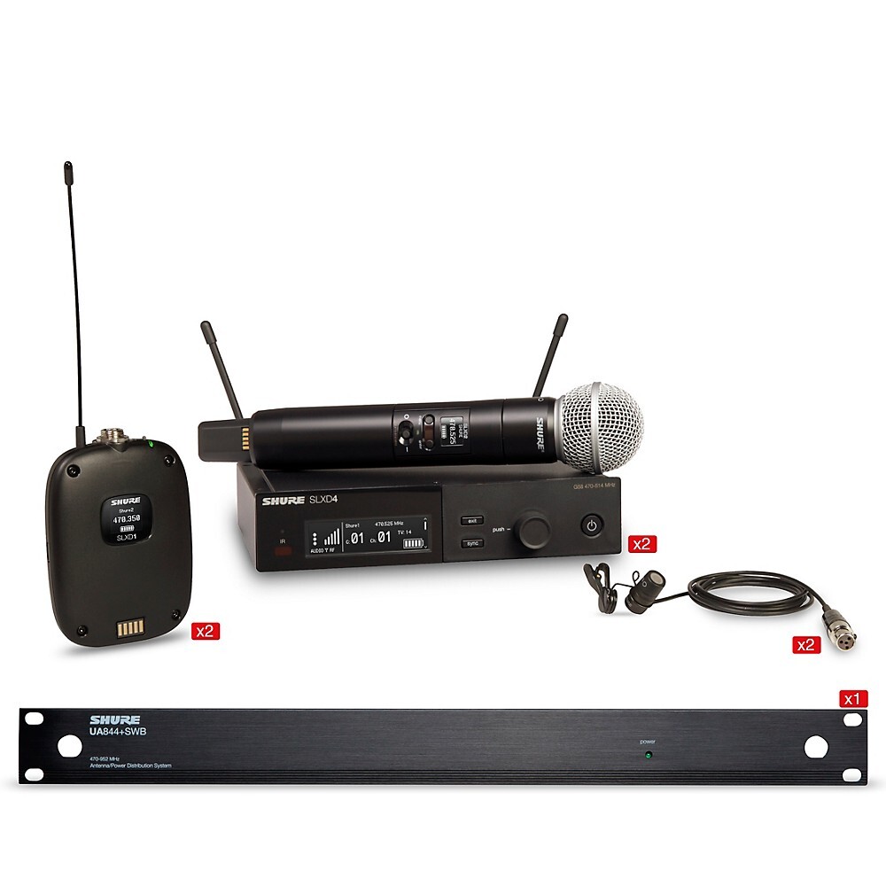Shure SLXD 2 портативных и 2 петличных микрофона Беспроводной комплект Band J52