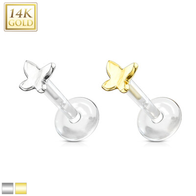14K Gold 3 D Butterfly Top  PTFE Flex Lip Labret Ear Cartilage Piercing 