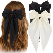 Silky Satin Layered Big Bows Hair Clips Oversized Long Tail Hair 2 Unidades