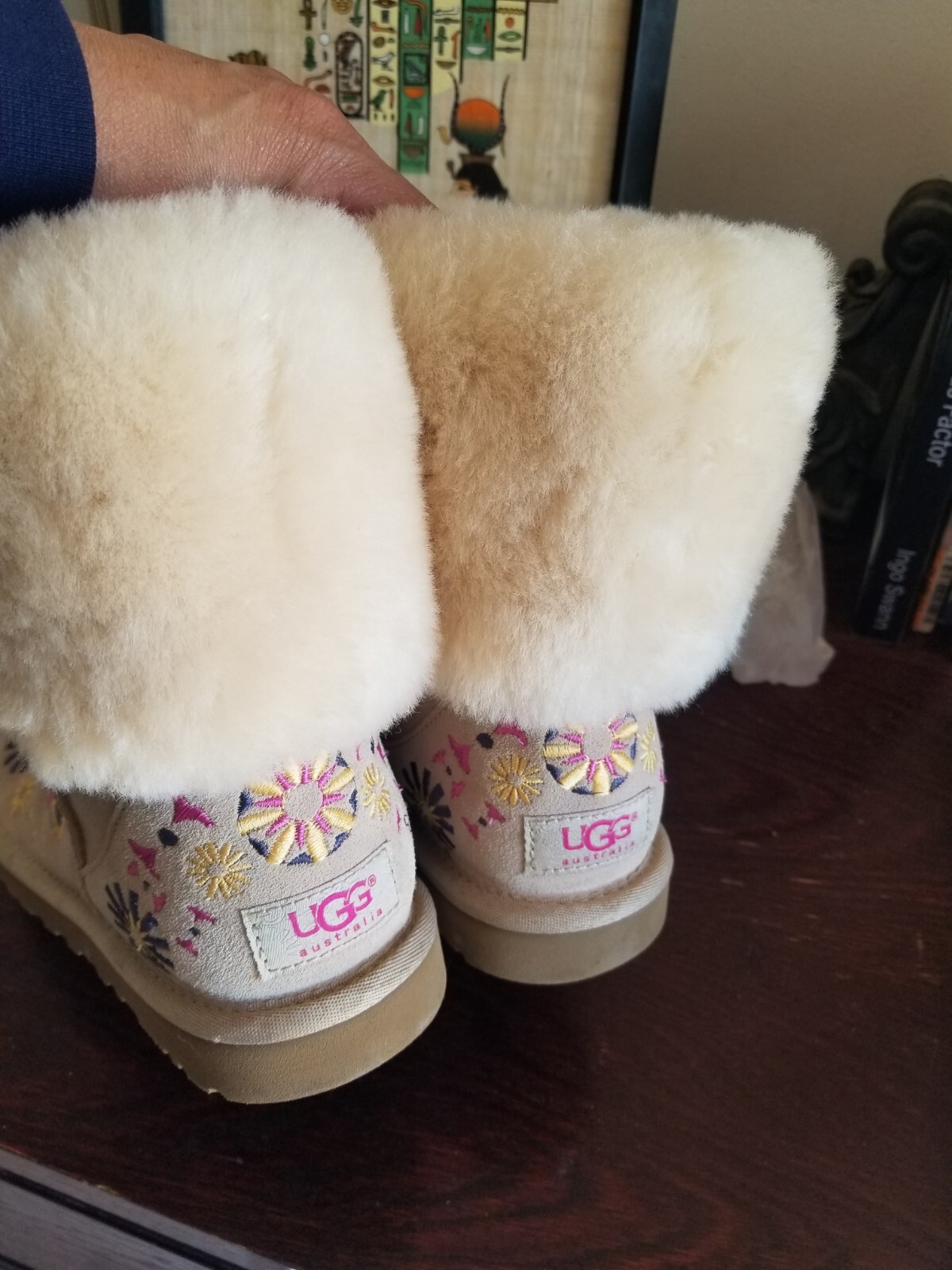 Rare Ugg embroidered  juliette  short  cuff sheepskin boots 6 image 10