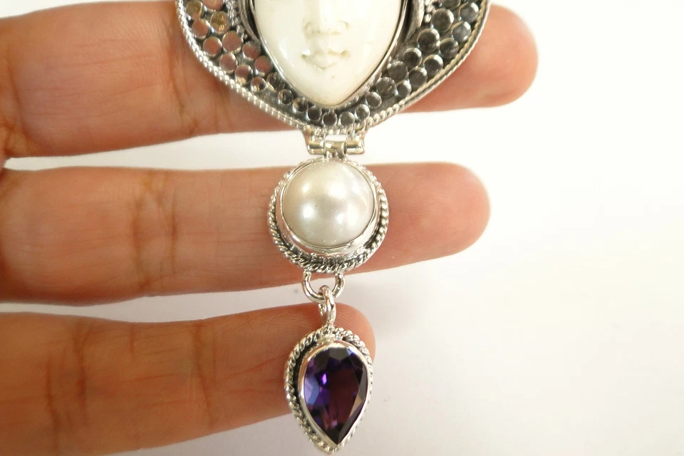 Colgante colgante de plata de ley 925 con perlas Mabe amatista cara de diosa Foto 4 de 4