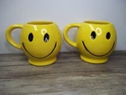 2 McCoy smiley face coffee mugs made USA very bright colors good condition   Z22