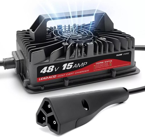 YILEIDE 15 AMP Golf Cart Charger for 48 Volt EZGO & TXT with 3-Pin Delta-Q Plug