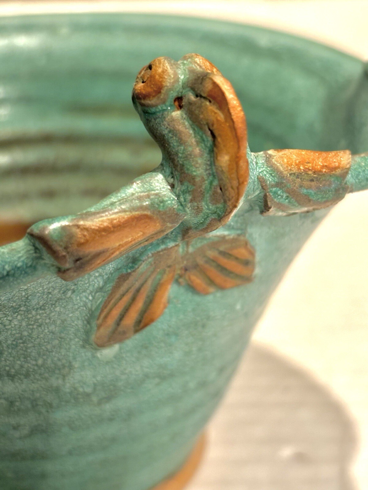 Goldfish Plate with Dip Bowl Handmade Studio Ceramic Pottery Green Brown Koi