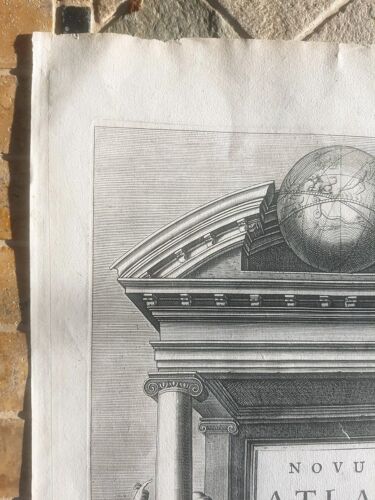 stampa antica Janssonius 1644 frontespizio atlante novus atlas globo mappamondo - Picture 7 of 9