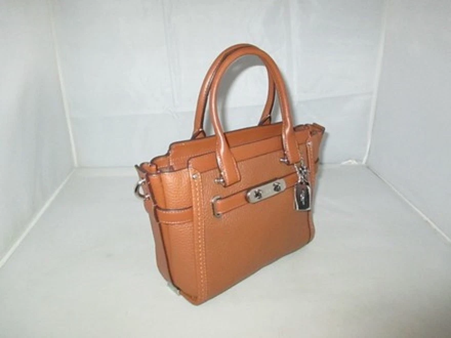 Coach 37444 Swagger 21 Pebble Leather Carryall Satchel Shoulder Bag 350 Saddle