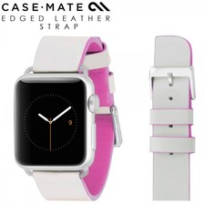 Case Mate White Leather Apple Watch Band 38mm Edged Pink Rose Strap