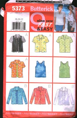 5373 Vintage Butterick SEWING Pattern Misses 1990s Loose Fitting Shirt Tank Top