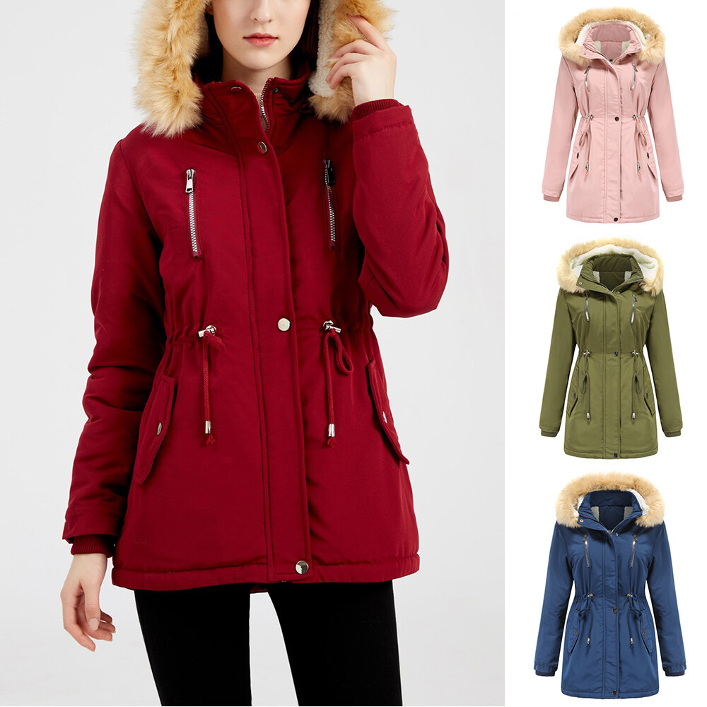 Mujer Polar Chaquetas Abrigo Largo Parka Capucha Delgado Sólido Color Invierno "