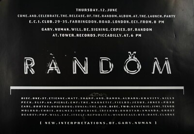 GARY NUMAN FLYER - Random LAUNCH Party 1998 A5 Promo Only Flyer Excellent 1 ONLY
