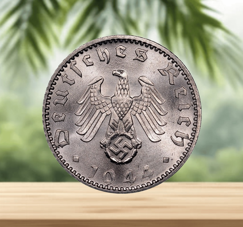 MIRROR FINISH 50 Reichspfennig Coin - Aluminum WW2 Germany - Third Reich