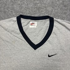 Vintage Nike T-Shirt Men’s XL Gray V-Neck Swoosh Logo 90’s Made In USA
