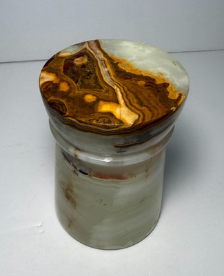 Vintage Green / Red Onyx Stone Jar With Lid 4.25'' Tall
