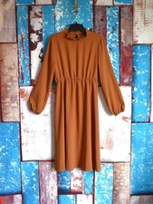 Women's Shein Ruffle Dress Casual Long Sleeve LARGE Brown