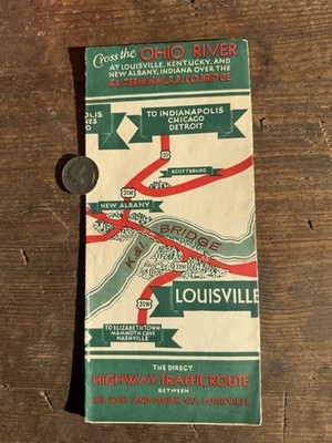  Cross The Ohio River  1930 s Map.  Louisville Traffic Route. K&I Bridge