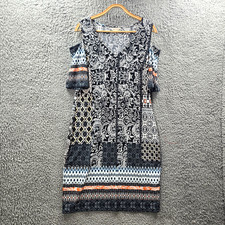 Capture Womens Shift Dress Size 14 Black White Orange Blue Paisley Stretch Knit
