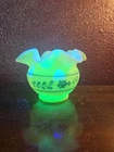 Vintage Fenton Custard Rose Bowl Hand Painted Blue Garland Flowers EUC Ruffled