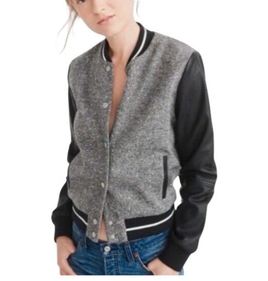 Abercrombie Fitch Jacket Women’s Size Small Black Gray Varsity Bomber Wool Blend