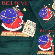 Mary Engelbreit towel set Santa Christmas BELIEVE Holiday 3 Pc Bath NWT VTG