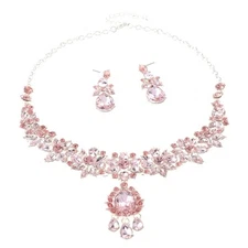 Silver Tone Alloy Metal Rhinestone Necklace Earring Set S20703-SLROS