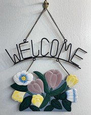 Floral Metal Welcome Sign, Front Door Wall Hanging
