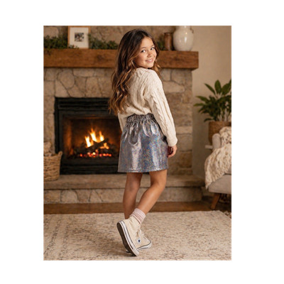 Disney Girls Metallic Silver Mini Skirt Size 7/8 Elastic Waist Party Casual