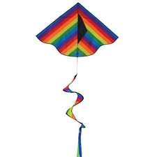 In the Breeze Rainbow Stripe Delta Kite 42" Twister Tail 3158 Weather resistant