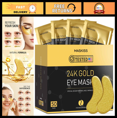 24K Gold Under Eye Patches - 50 Pairs, Collagen Eye Masks for Dark Circles & Puf