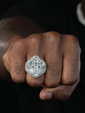 6TCW Baguette Cut Lab Created Diamond Cross Men's Ring 14k White Gold Plated