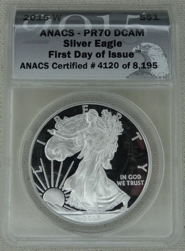 2015-W American Silver Eagle Proof ANACS PR 70 DCAM FDOI US Mint $1 Coin