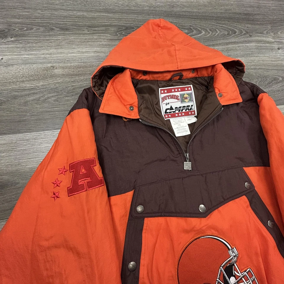 Jaqueta masculina vintage Cleveland Browns grande noz-moscada casaco de futebol americano NFL anos 90 - Imagem 2 de 4